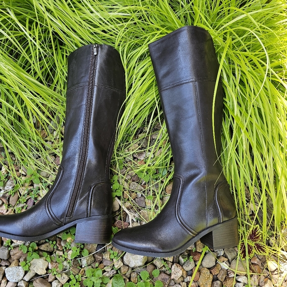 MARC FISHER RITLY TALL BLOCK HEEL BROWN LEATHER ZIP UP BOOTS 9.5M NEW - Picture 4 of 14